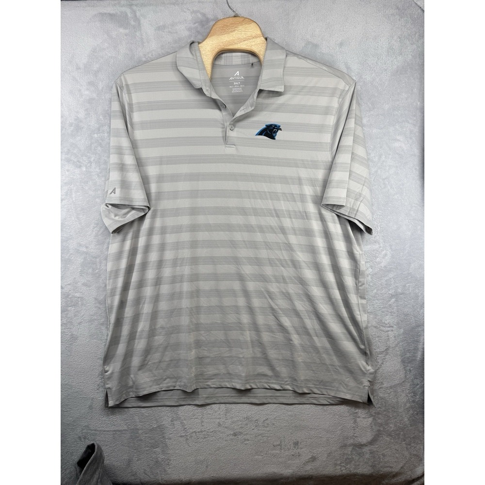 Antigua Carolina Panthers NFL Gray Striped Polo Shirt Men's Size 3XLT Tall‎